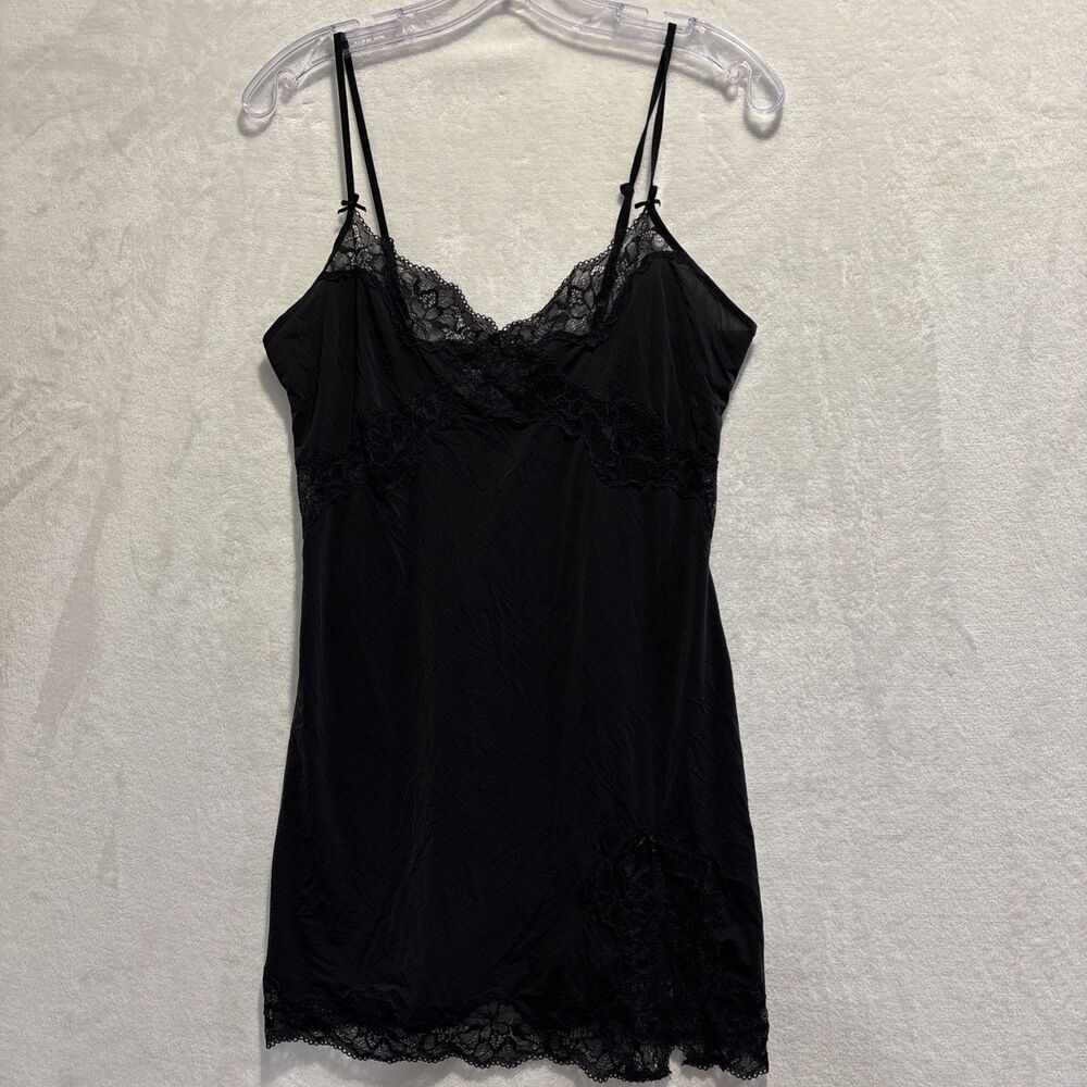 Victoria's Secret Y2K Black Lace Satin Slip Dress Chemise Women's Size Medium